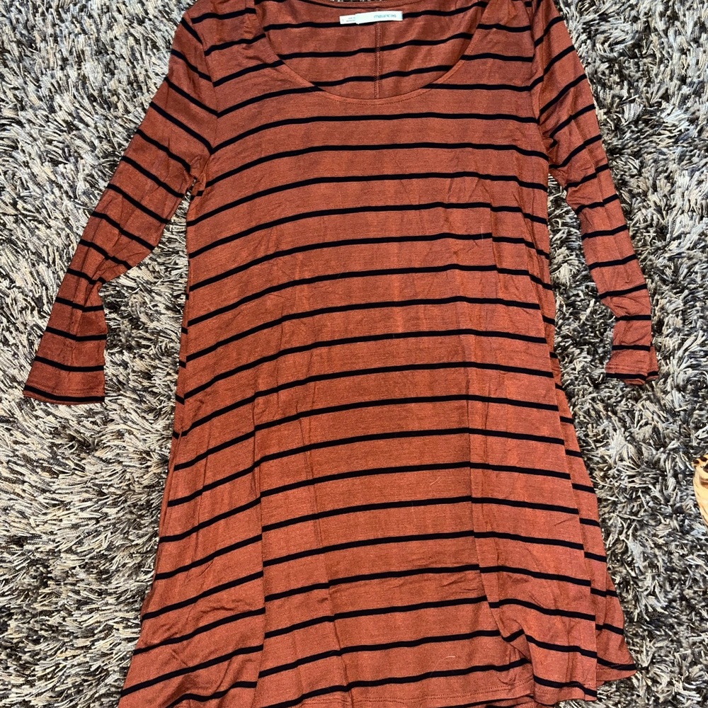 Maurice’s orange and black striped dress with pockets. Size small.